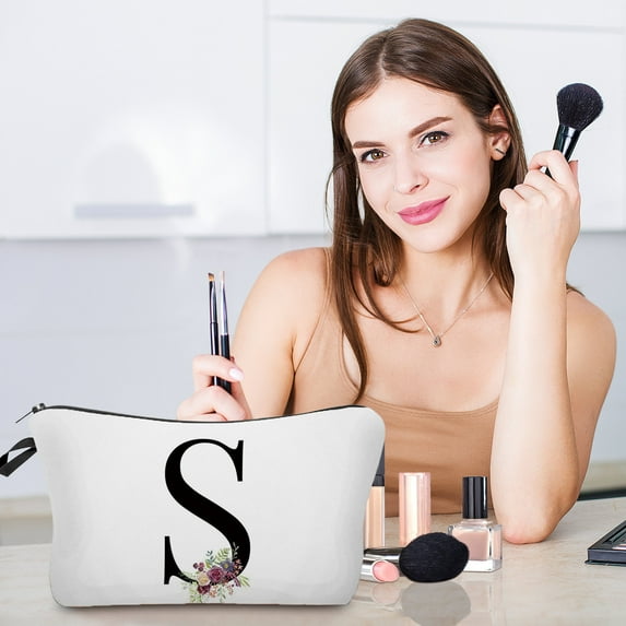 Sentmoon Room Decor Flower Letter Makeup Bag Letter Cosmetic Bag Alphabet Initial Makeup Bag Birthday Gifts For Women Mom Friend Bride Bridesmaid Cosmetic Bag