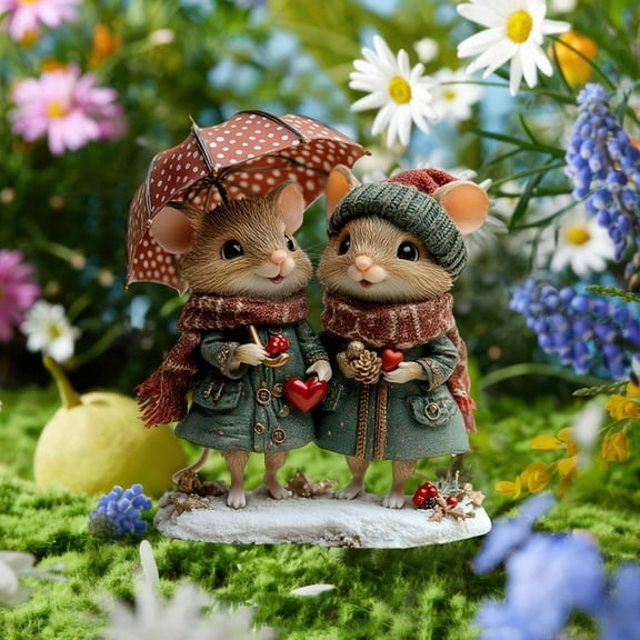 Sentmoon Room Decor Mouse Pair Statue Stake Waterproof Sculpture For Front Door Porch Home