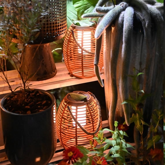 Sentmoon Room Decor Solar Powered Pendant Light Outdoor Garden Waterproof Courtyard Light Imitation Rattan Woven Handheld Hanging Light