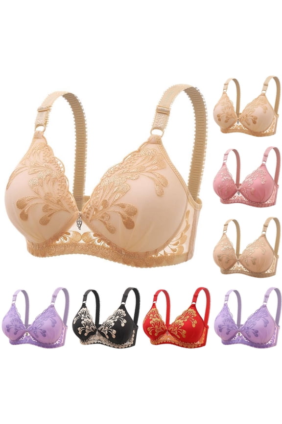 Seamless Bras for Women Lift Adjustable Strap Bralettes No Underwires Thin Style Floral Lace Buttery Soft T-Shirt Bra Stylish for Sports Fitness Beige 36