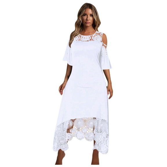 Sentmoon Casual Cutout Dress Off Shoulder Dresses for Women Plus Size Patchwork Short Dresses,OverSized Fashion Women Clothing White M