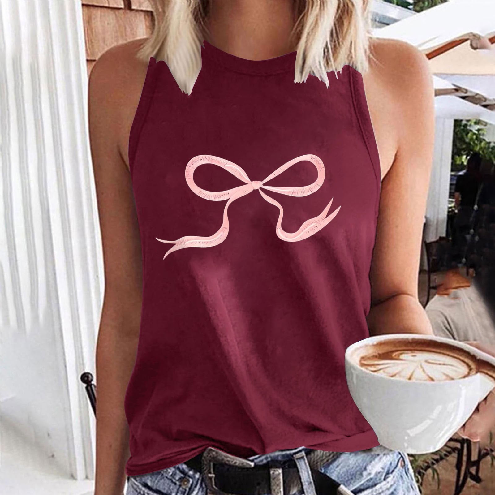 CIDER Women's Crop Tank Top - Bowknot Ruched Design, Scoop Neck, Sleeveless, Fitted, 95% Polyester 5% Spandex