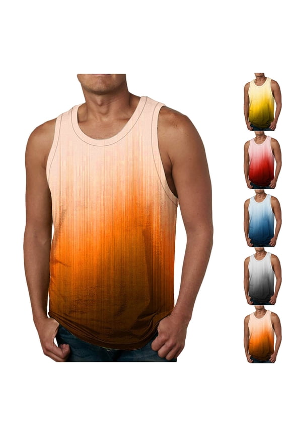Under Shirts for Men Summer Sleeveless Crew Neck Tank Tops Men Gradient Color Loose Fit Plus Size Gym Men Tshirt Beach for Layering Under Shirts Red M