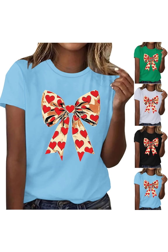 Shirts for Women Womens Summer Clothes Ladies' Fashion Casual Lover Printed Crew Neck Short Sleeved Shirt Casual for Lounge & Sleep S