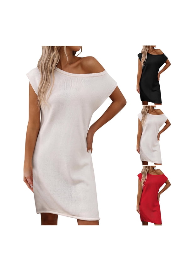 Off the Shoulder Dress Casual 2026 Summer Solid Color Maxi Dresses for Women Short Sleeve V Neck Cold Shoulder Formal Knit Stretchy Regular Fit Party Dress for Spring Break