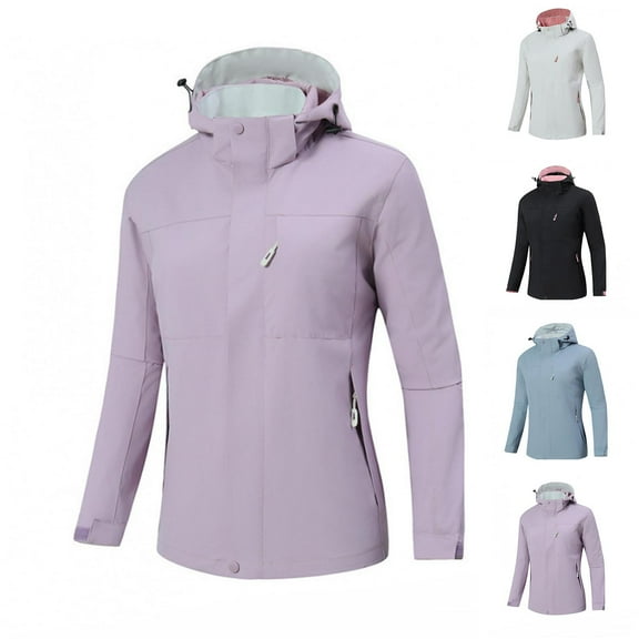 Sentmoon Ski Jacket Women Oversized Hooded Neck Long Sleeve Woman Coat Zipper Solid Color Windproof Waterproof Womens Clothes Trendy with Pockets Fall and Winter for Backpacking and Camping