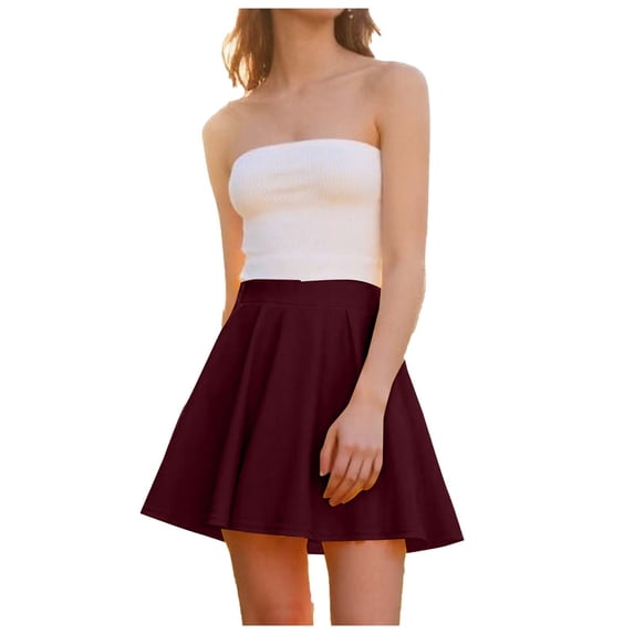 Sentmoon Skirt with Shorts Plus Size High Waisted Solid Color Casual Athletic Skort Mini Skirts Beach Must Haves Fashion for Beach and Vacation Outfits Wine XL