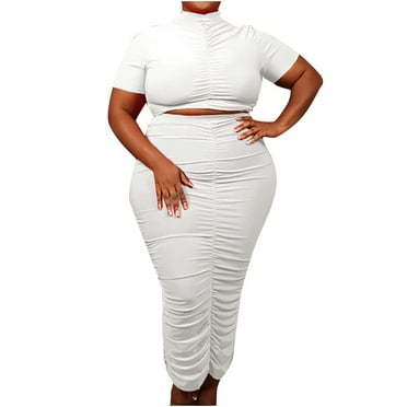 Sentmoon Slit Womens Dresses Short Sleeve Dresses for Women 2024 Pleated Knotted Solid Color Short Dresses,Plus Size Workout A-line Dresses White XXXXL Clearance Sales Today Deals Prime