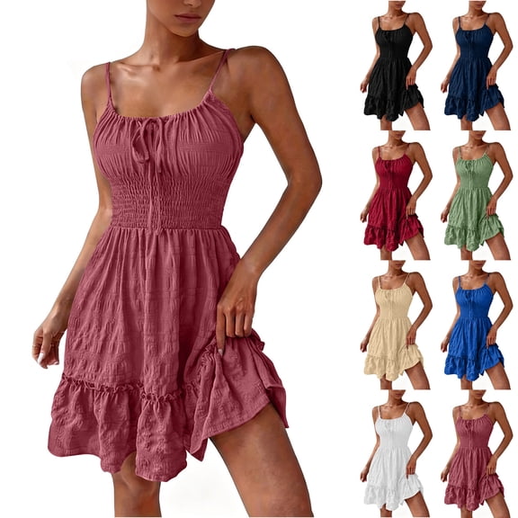 Sentmoon Spaghetti Strap Maxi Dress Spring Break Dresses 2026 Summer Solid Color Sleeveless Crew Neck Breathable Regular Fit Womens Dresses for Wedding Guest Basic for Work and Office