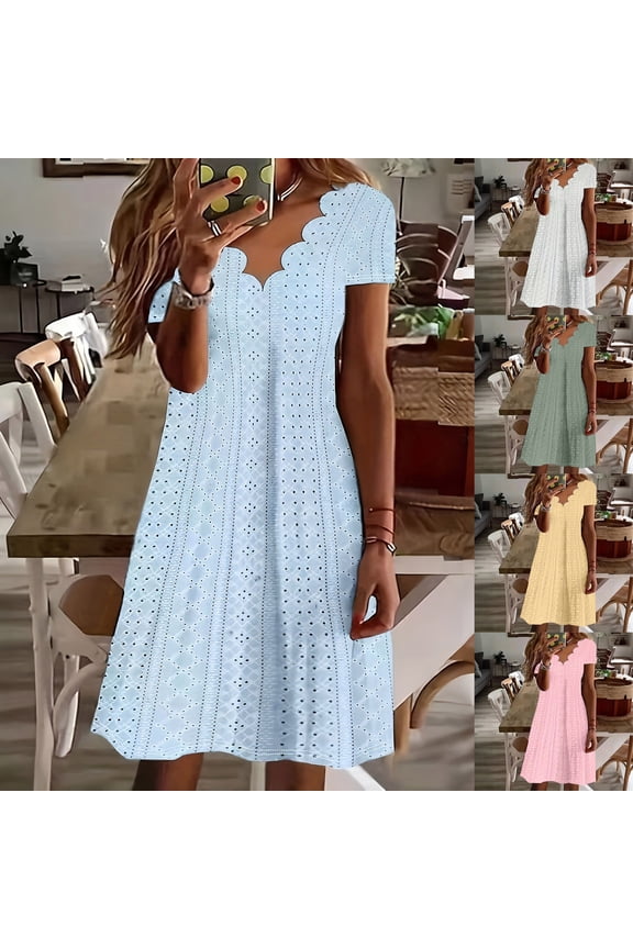 Spring Dresses for Women Graduation Short Sleeve Women's Dresses Solid Color Stretchy Regular Fit Cocktail Dresses for Women Beach Essentials for Family for Indoor and Outdoor S