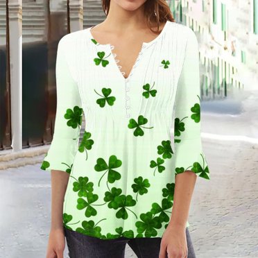 Sentmoon St Patricks Day Shirt Men Button Tees Print V Neck 3/4 Sleeve Tops Breathable Casual Basic Plus Size Tops Up to 40% Off