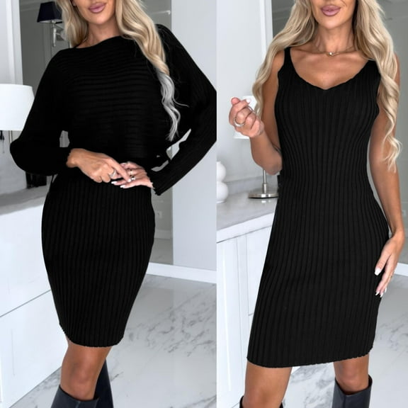 Sentmoon Strappy Black Dresses for Women Long Sleeve Holiday Dresses for Women Casual Fashion Short Dresses,Loose Flowy Comfy Womens Fashion Black XL