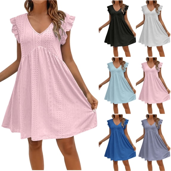 Sentmoon Summer Dresses for Women Short Sleeve Stretchy Dinner Dress 2026 Casual Regular Fit V Neck Boho Dresses for Daily and Commute XXL