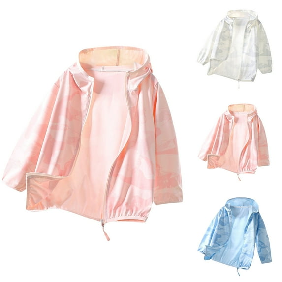 Sentmoon Sun Shirts for Boys and Girl UPF 50+ Long Sleeve Workout Shirts Girl Solid Color Hooded Neck Zipper Boys and Girl Jackets 2025 Summer for Picnic Light Blue 2 Years