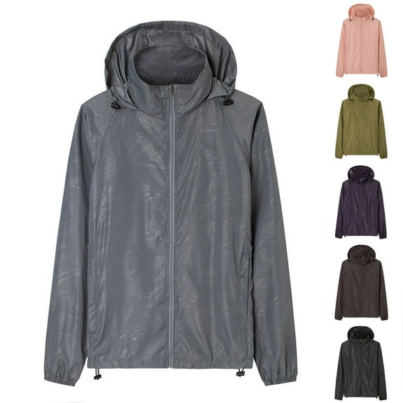 Sentmoon Sun Shirts Long Sleeve Hooded Neck Yoga Tops for Men with Zipper Solid Color Relaxed Rashs Guard for Men with Pockets Trendy Summer for Picnic Gray XXL