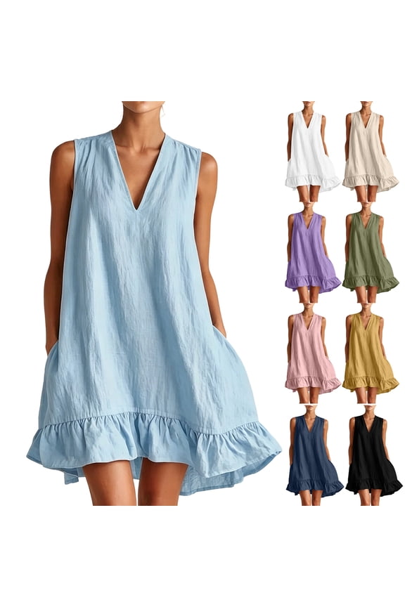 Sundress Plus Size Prom Dress Summer 2026 Sleeveless V Neck Loose Fit Womens Formal Dresses for Moms Daily and Casual S-XXL
