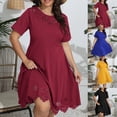 thumbnail image 1 of Sentmoon Sundresses for Women 2026 Loose Fit Plus Size Comfy Summer Solid Color Flowy Dress Short Sleeve Crew Neck Travel Eyelet Breathable Long Dresses for Women Casual Yellow XXL, 1 of 6