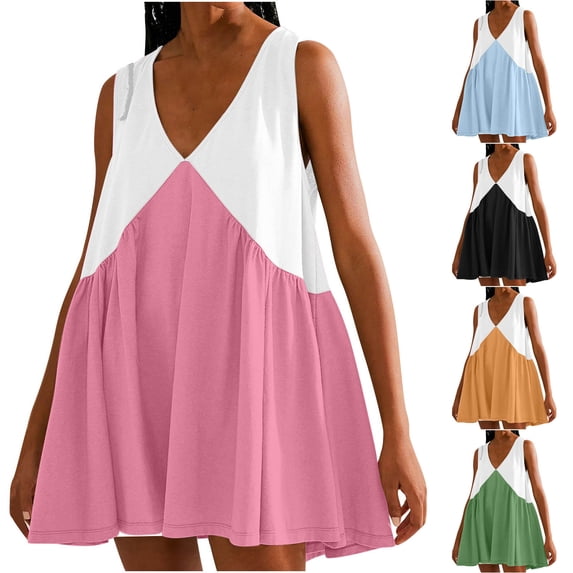 Sentmoon Sundresses for Women Loose Fit Sleeveless V Neck 2026 Tennis Dress with Pockets Pleated Spaghetti Strap Summer Dresses Stylish for Going Out and Party XL