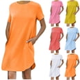 thumbnail image 1 of Sentmoon Sundresses for Women Short Sleeve Solid Color Stretchy Plus Size Dress Summer 2026 with Pockets Trendy Regular Fit Crew Neck Formal Dresses for Women Wedding Guest Red XL, 1 of 8