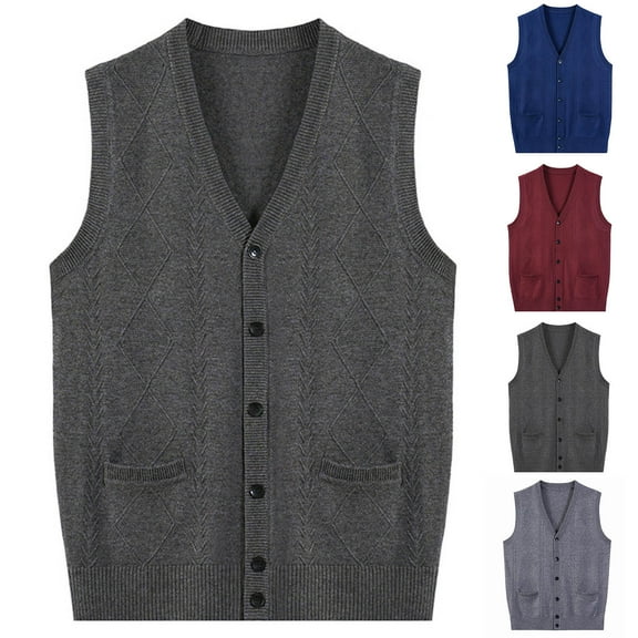 Sentmoon Sweater Vest Men Oversized Loose Long Sleeve Men Fall Clothes Knitted Solid Color Men Cardigan Sweater Winter for Outdoor Activities and Weekend wear Wine L