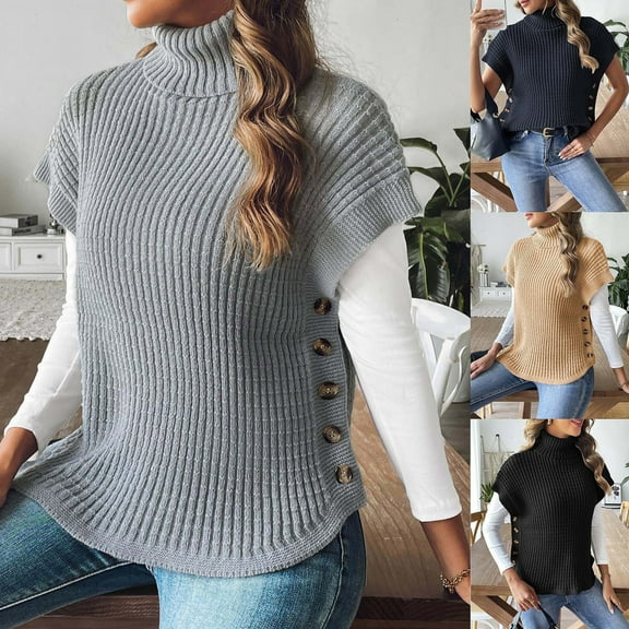 Sentmoon Sweater Vest Women High Neck Sleeveless Fall Fashion for Women 2025 Trendy Solid Color Loose Soft and Cozy Button up Womens Pullover Winter for Weekend Trips Free Size