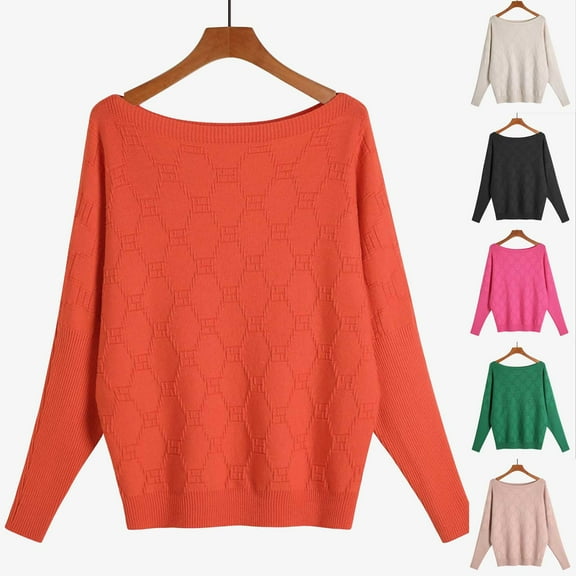 Sentmoon Sweaters Round Neck Long Sleeve Solid Color Fall Clothes for Women Oversized Knitted Stretchy and Flexible Loose Womens Trendy Clothes Fall and Winter for Work Appropriate Sweater