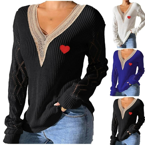 Sentmoon Sweaters V Neck Breathable Knitted Long Sleeve Fall Clothes Women Solid Color Plus Size Loose Womens Work Tops Comfy Winter for Weekend Trips Blue S