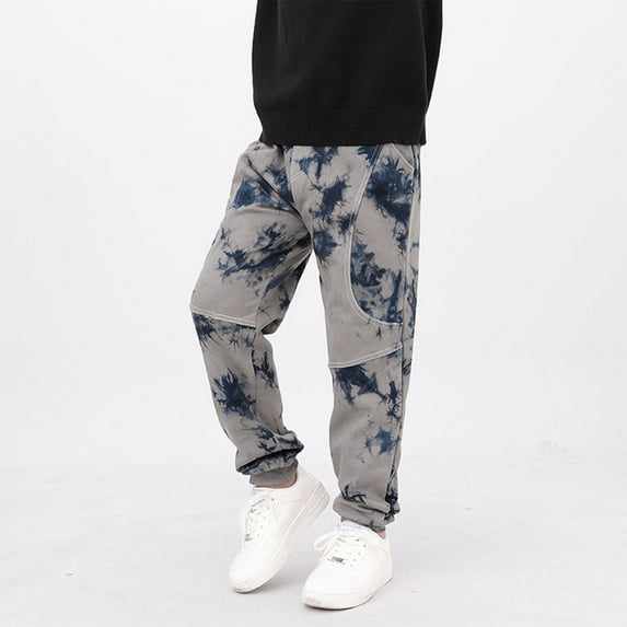 Sentmoon Sweatpants Boys High Waist Loose Fit Wide Leg Parachute Pants with Pockets Tie Dye Print Elastic Hem Athletic Pants Comfy for Kids Sports Wear Gray 7 Years
