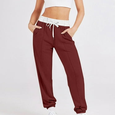 Sentmoon Sweatpants Women Wide Leg Loose Palazzo Pants Elastic High Waist Drawstring Elastic Hem Exercise Pants Casual Lady for Casual Hangouts Wine L