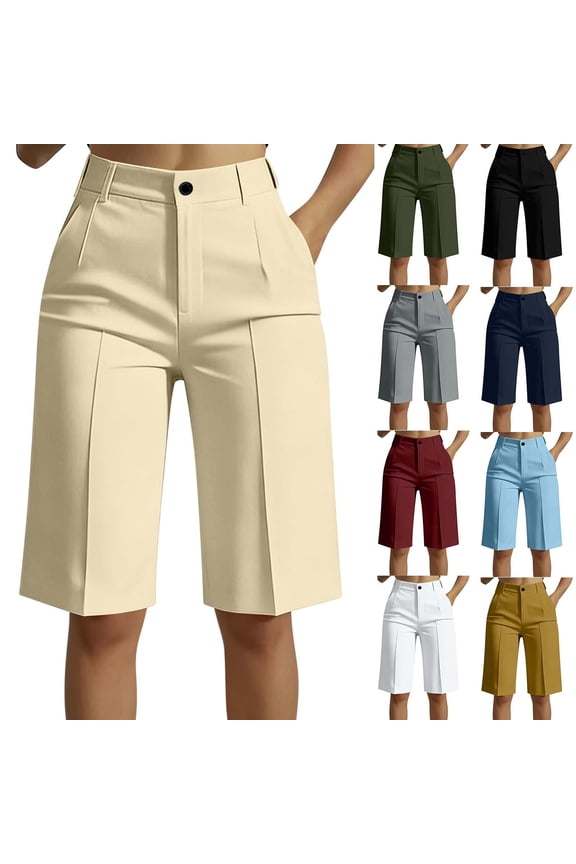 Swim Shorts Women High Waist Bermuda Shorts Breathable Solid Color Regular Fit Women's Shorts with Pockets Fashion for Going out and Summer Vacation S-3XL