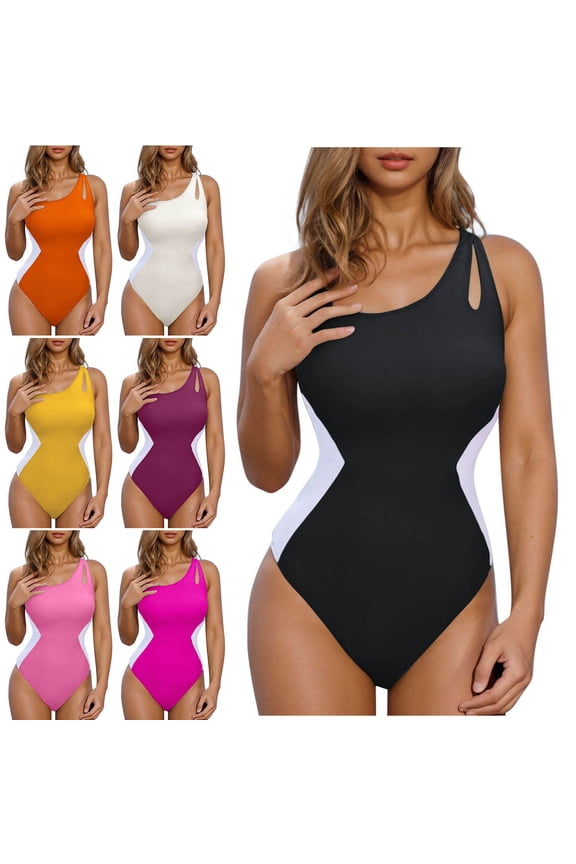 Swim Suit Curvy Bathing Suit Women with Built in Bra Wireless Tummy Control Push Up Color Block Plus Size Backless Women's Bikini Swimsuits Summer Beach Accessories