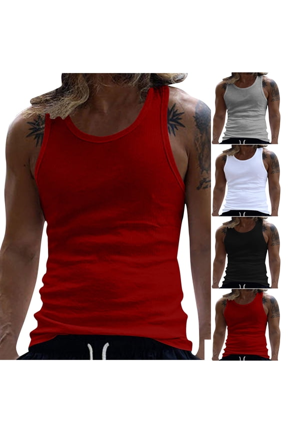 Tank Tops for Men Summer Sleeveless Crew Neck Gym Clothes for Men Solid Color Relaxed Fit Plus Size Running Men Shirts Hawaiian for Casual Streetwear Gray XXL