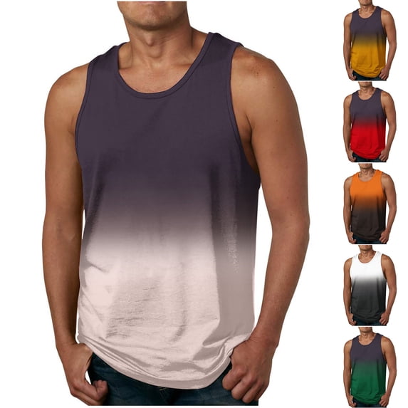 Sentmoon Tank Tops Men Summer Sleeveless Crew Neck Gym Shirts Gradient Color Relaxed Fit Oversized Quick Dry Fitness Clothing Hawaiian for Layering Under Shirts Green XXXXXXL