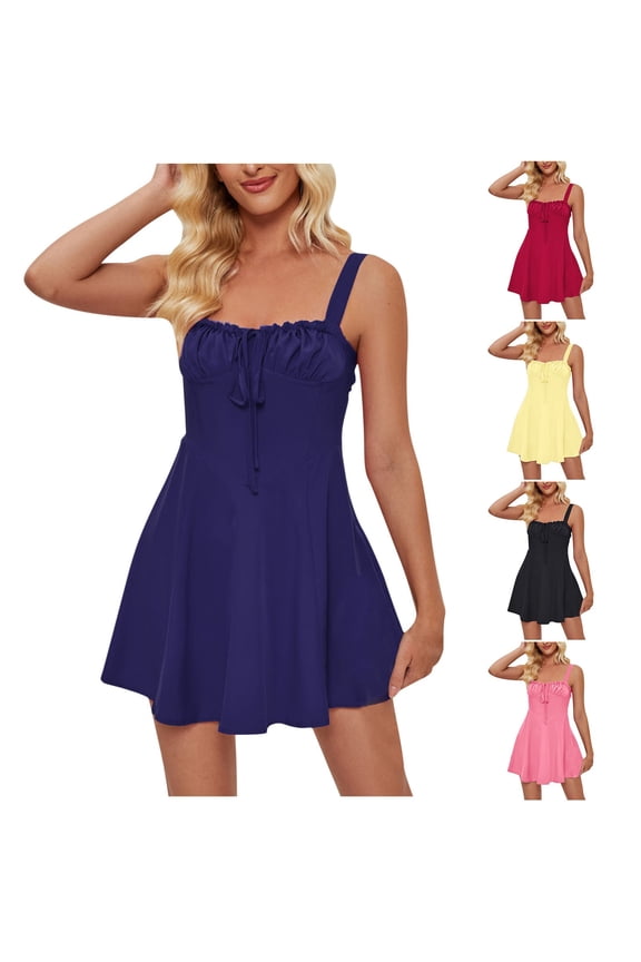 Tiered Dress Comfy Sleeveless Boho Summer Dress 2026 Solid Color Regular Fit Spaghetti Strap Interview Dress Vacation for Daily and Commute Yellow XL