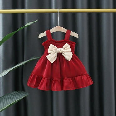 Sentmoon Toddler Girl Dresses Strappy Cocktail Weding Flower Girl Dresses,Crew Neck Bowknot Sleeveless Midi Dresses Elegant Trendy Toddler Costume Weding Flower Girl Dresses 6Ms-3Ts