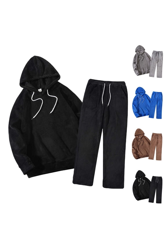 Track Suits Mens Sweat Pants for Men Mens Sweatshirts Men's Solid Color Long Sleeved Warm Casual Personalized Fashion Hoodie Jacket Hooded Long Pants Set for Outdoor Activities and Hiking