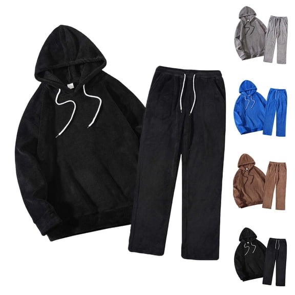 Sentmoon Tracksuit Men Sweatpants Hoodie Men's Solid Color Long Sleeved Warm Casual Personalized Fashion Hoodie Jacket Hooded Long Pants Set for Office Casual and Business Casual S