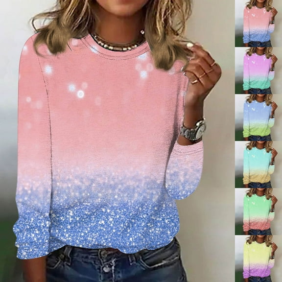 Sentmoon Travel Outfits for Women Crew Neck Long Sleeve Shirts Plus Size Breathable Loose with Print Women Clothes Soft and Comfortable for Business Casual Red M