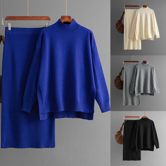 Sentmoon Trendy Fall Outfits for Women 2025 Women Sweater and Casual Skirts for Women Oversized Long Sleeve Crew Neck Fall Womens Clothes Knitted Cozy Loose Basic Tops for Woman Winter