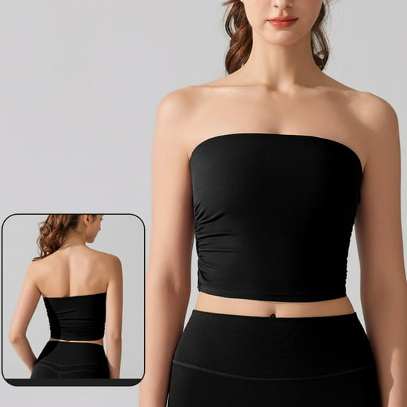 Sentmoon Tube Tops for Women Off Shoulder Crop Tank Top Slim Fit Solid Color Sleeveless Festival Outfits 2025 Summer Trendy Ladies for Lounge at Home Black M