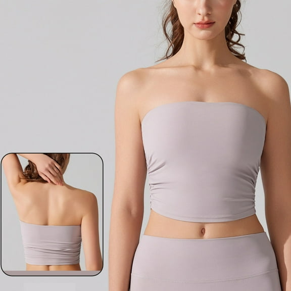 Sentmoon Tube Tops for Women Off Shoulder Crop Tank Top Slim Fit Solid Color Sleeveless Festival Outfits 2025 Summer Trendy Ladies for Lounge at Home Gray L