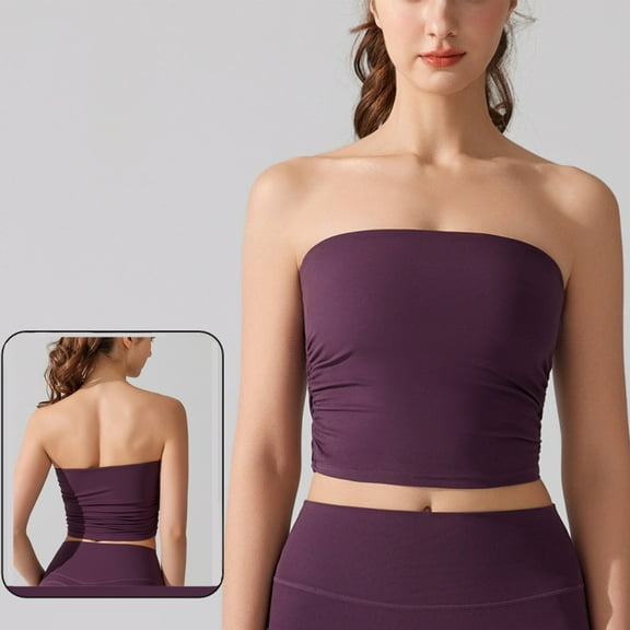 Sentmoon Tube Tops for Women Off Shoulder Crop Tank Top Slim Fit Solid Color Sleeveless Festival Outfits 2025 Summer Trendy Ladies for Lounge at Home Wine L