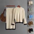 thumbnail image 1 of Sentmoon Two Piece Sets for Women Long Sleeve Blouse and Women Skirts Oversized Crew Neck Fall Sweaters Color Block Knitted Warm Loose Women's Tops Dressy Casual Winter for Coffee Date Sweater, 1 of 4