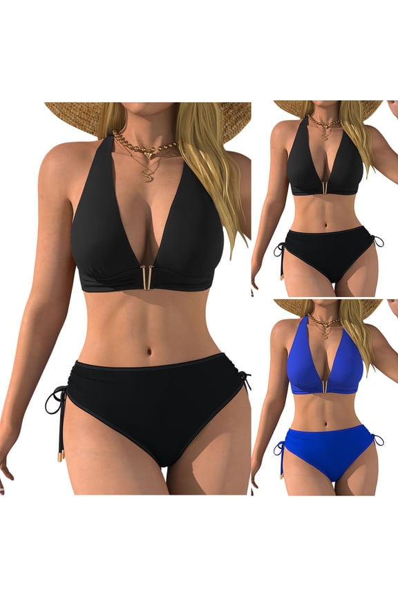 Two Piece Swimsuit Womens Bathing Suits Oversized Womens Swimsuits High Cut Solid Color Women Bikini Beach Essentials for Women for Lap Swimming and Training M