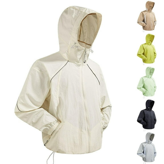 Sentmoon UPF 50 Long Sleeve Men Hooded Neck Gym Tops for Men with Zipper Solid Color Loose Rashs Guard with Pockets Stylish 2025 Summer for Lounge at Home XL