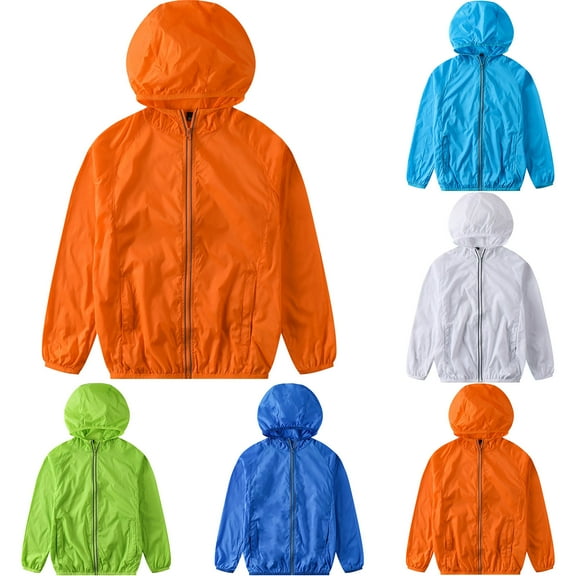 Sentmoon UPF Clothing Girl Long Sleeve Girls Jackets Solid Color Skin Friendly Hooded Neck Zipper Workout Tops Casual 2025 Summer for Festive Outfit Light Blue 140