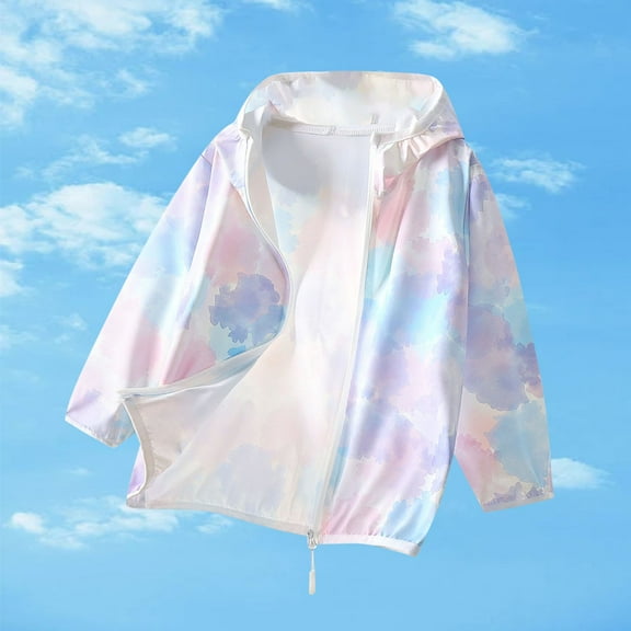 Sentmoon UPF Long Sleeve Shirt Boys and Girl Kids Jackets Gradient Pattern Print Hooded Neck Zipper Workout Tops Girl Casual 2025 Summer for Hiking Pink 12 Years