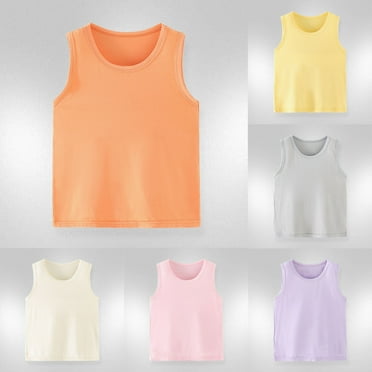 Sentmoon Up to 60% Off Girls Tank Tops Girls' Tops, Tees & Blouses Strappy Crew Neck Girls Shirts Loose Fit Sleeveless Lightweight Solid Color Oversized Athletic Tee Tops Orange 2-3 Years