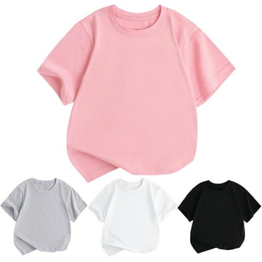 Sentmoon Up to 60% Off Tops for Girl Girls Shirts T-Shirts Crew Neck Teen Girl Clothes Relaxed Fit Short Sleeve Casual Solid Color Oversized Workout Shirts Black 4-5 Years