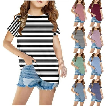 Sentmoon Up to 60% Off Tops for Girl Girls Shirts Tunic Crew Neck Cute Tops for Teen Girls Regular Fit Short Sleeve Casual Print Plus Size Trendy Tee Tops Black 120